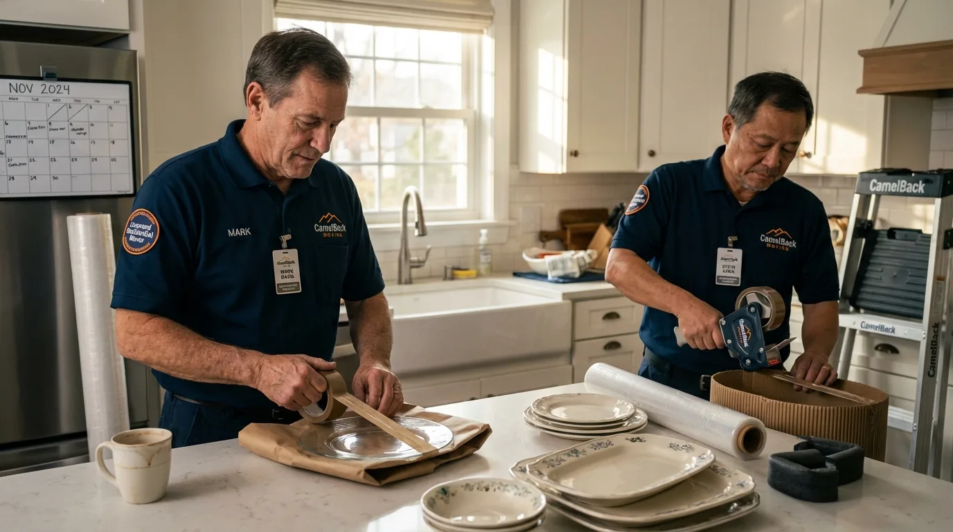 Professional crew packing kitchen dishware in Sunbury, OH